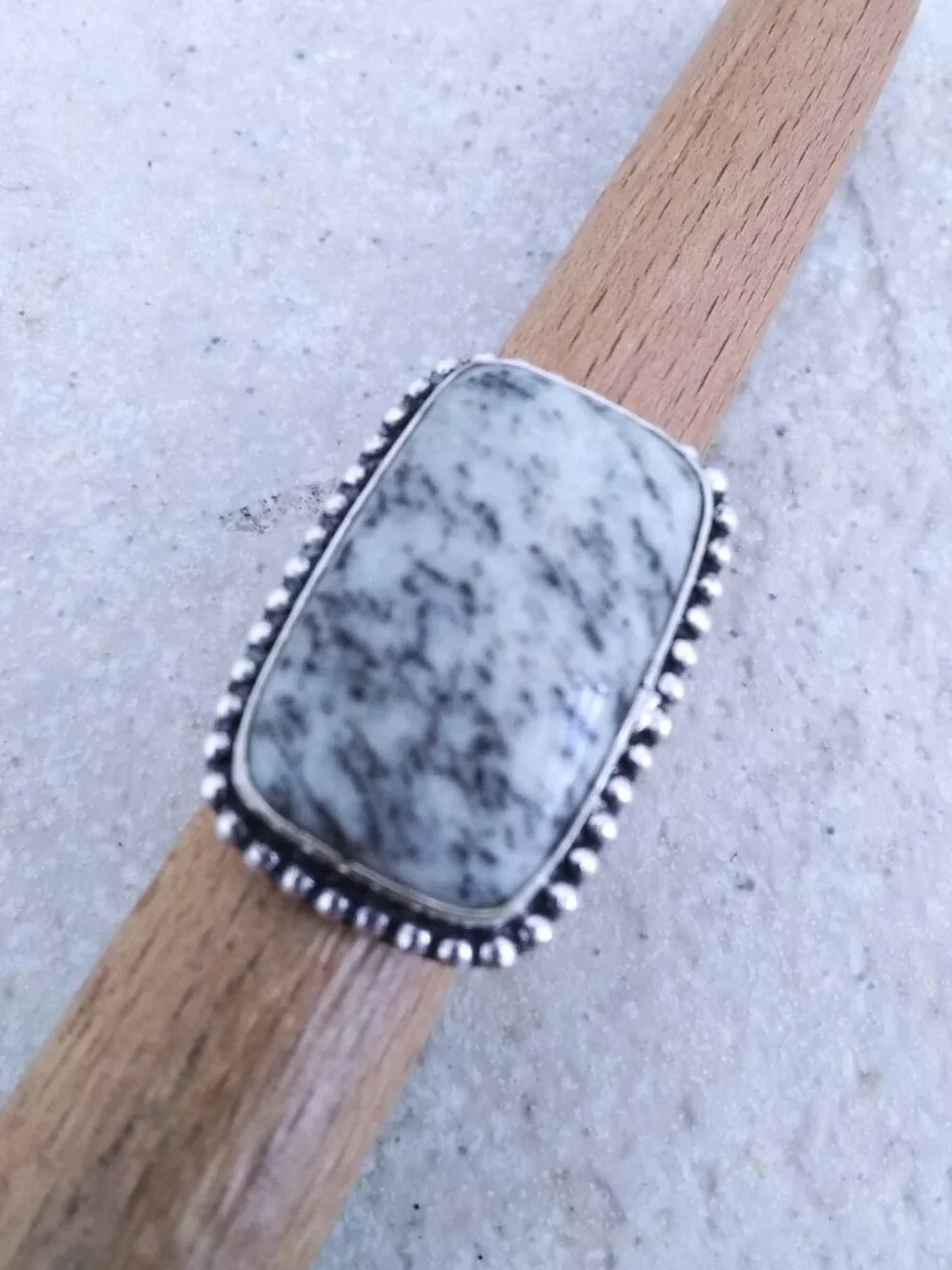 Sz 4.25 ~ Dendritic Jasper Ring - Dainty Hands - Punk Grunge Monochromatic